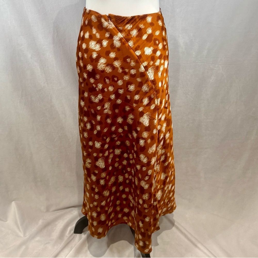 Bardot Mayah spliced rust and white scratch print satin midi slip skirt size 6 - Picture 4 of 7